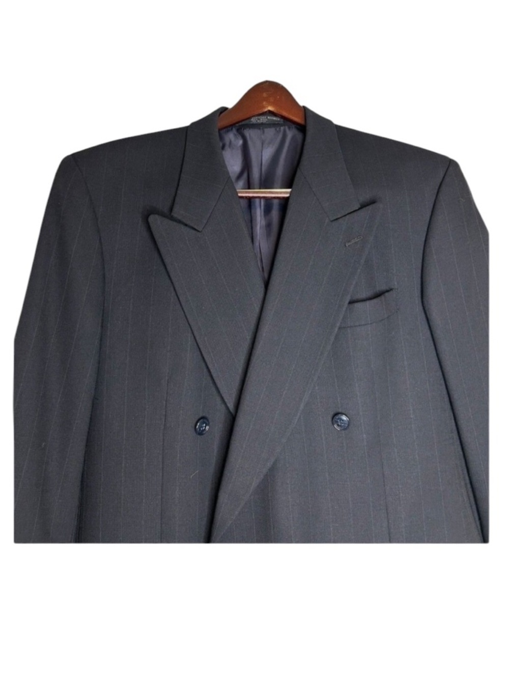 Paulo SoLari Men's Double Breasted Blazer Black 44L Pin Striped Athletic Fit